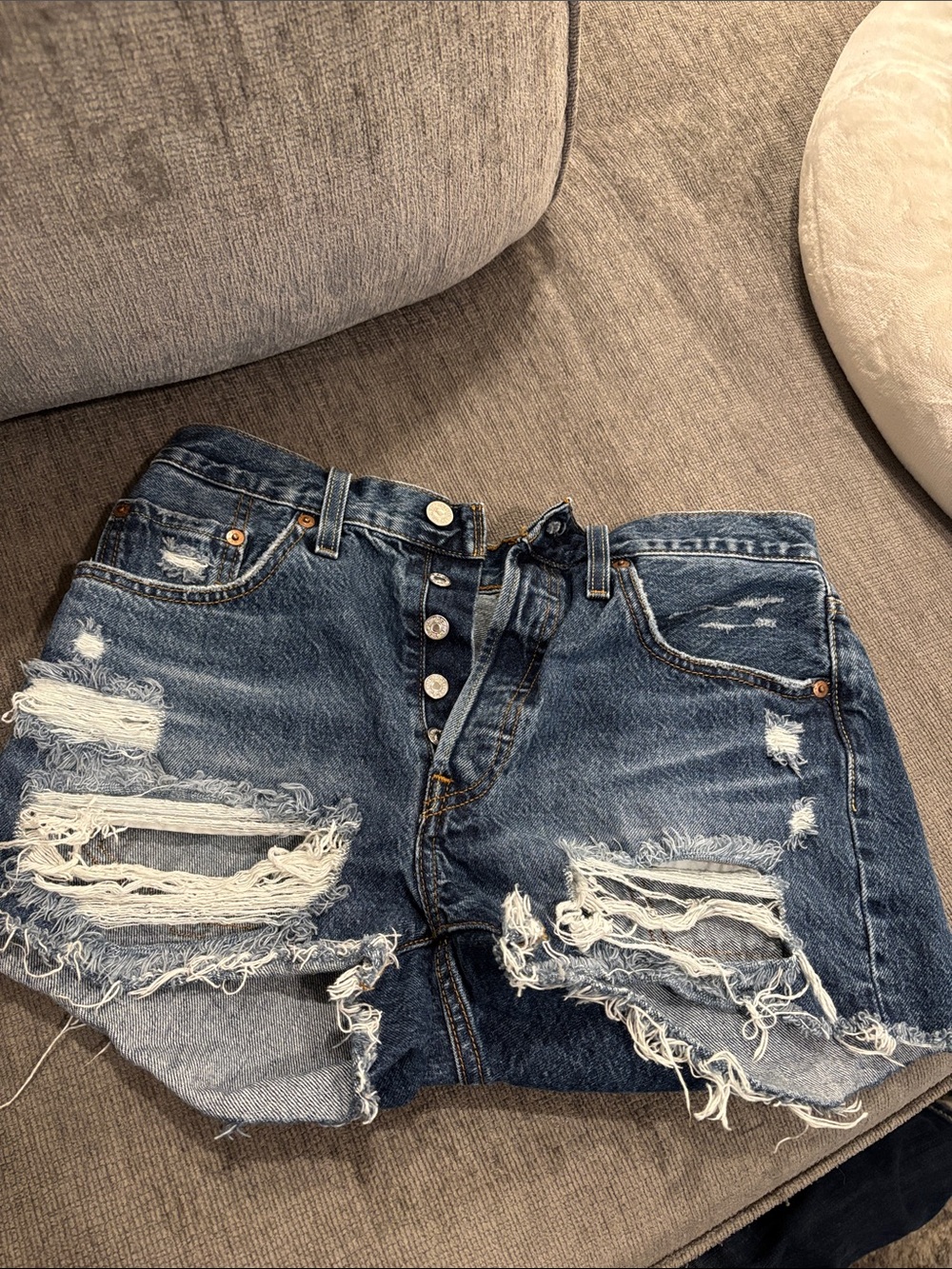 Levi 501 High-Rise Distressed Denim Jean Shorts - Blue